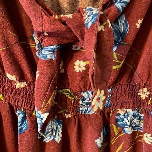 Xhilaration tie front square back peasant babydoll floral print tunic top L - Picture 7 of 7